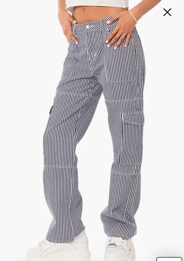 Edikted Stripe Out Cargo Pants - Image 2