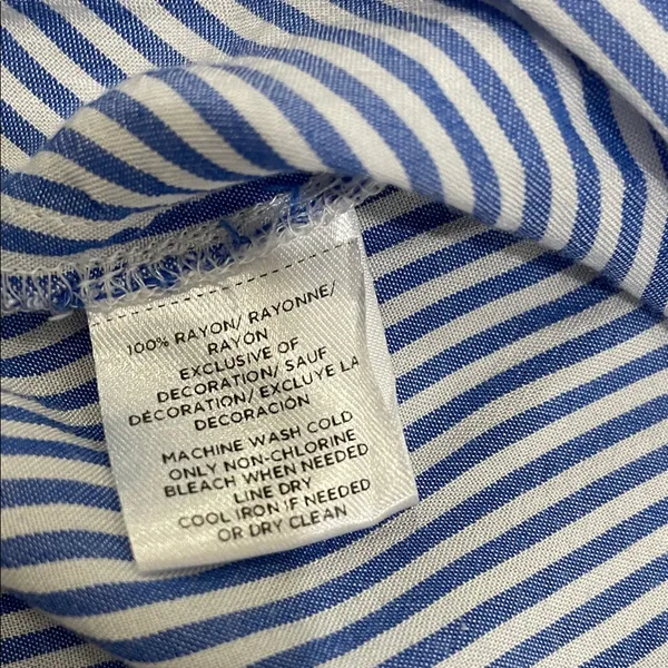Ann Taylor LOFT Striped Navy and White Women's Blouse with Tassels - Image 4
