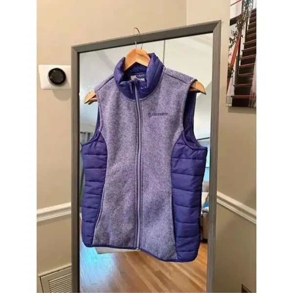 Free Country Women's Fleece Quilted Hybrid Vest Grey Purple Large - Image 2