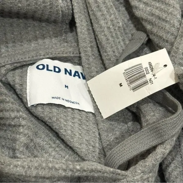 NEW Old Navy Grey‎ Waffle Knit Hooded Sweater Holiday Cabincore Cozy Unisex M - Image 6