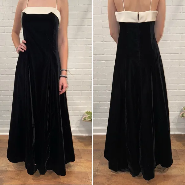 Y2K Night Way Collections Vintage White and Black Velvet Dress w/Tulle 90s 2000s - Image 2
