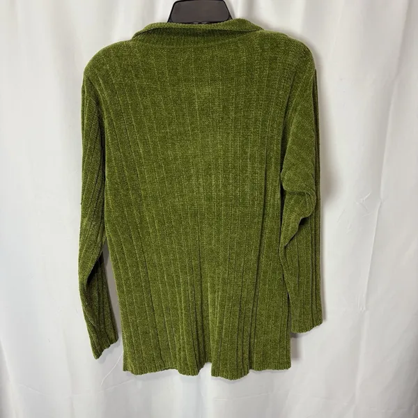 Vintage 90s Small Chenille Sweater Cardigan Peter Pan Collar Pockets‎ Green Cozy - Image 9
