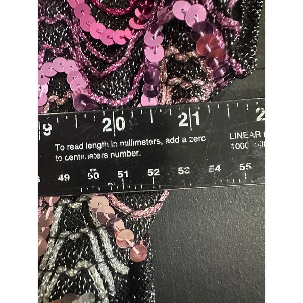 Vintage Caribou Rainbow Sequin Metallic Knit Crop Top Black Multi Festival Disco - Image 3