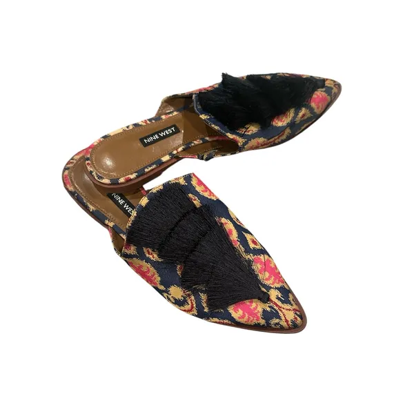 Nine West Ollial Tassel Vibrant Boho Pointed Mules Slides Shoes 8.5 - Image 2