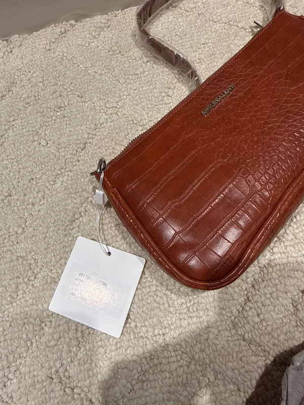 Brown Croc Embossed Baguette Shoulder Bag NWT - Image 5