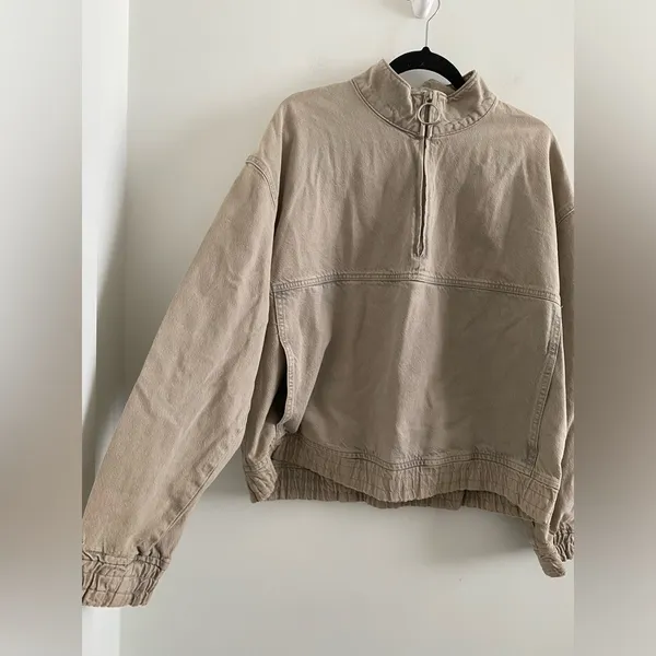 Zara Utility Quarter Zip Pullover Denim Jacket With Ring Zipper Size Medium - Image 3