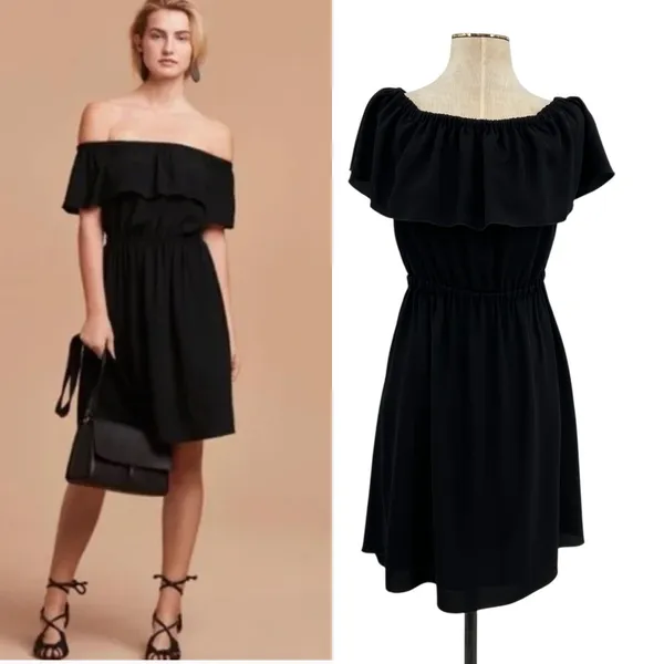 Aritzia‎ Wilfred Hosta Off the Shoulder Ruffle Dress Black Size Small - Image 2