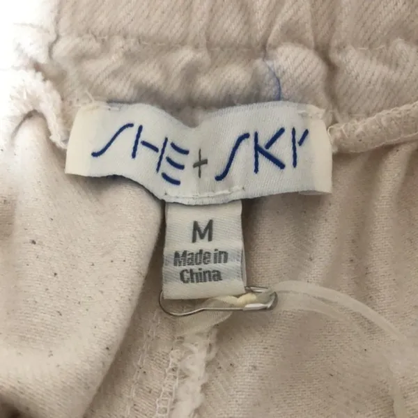 She + Sky Size M Paper Bag Waist Denim Jeans Shorts Ivory Off White Shorts - Image 7