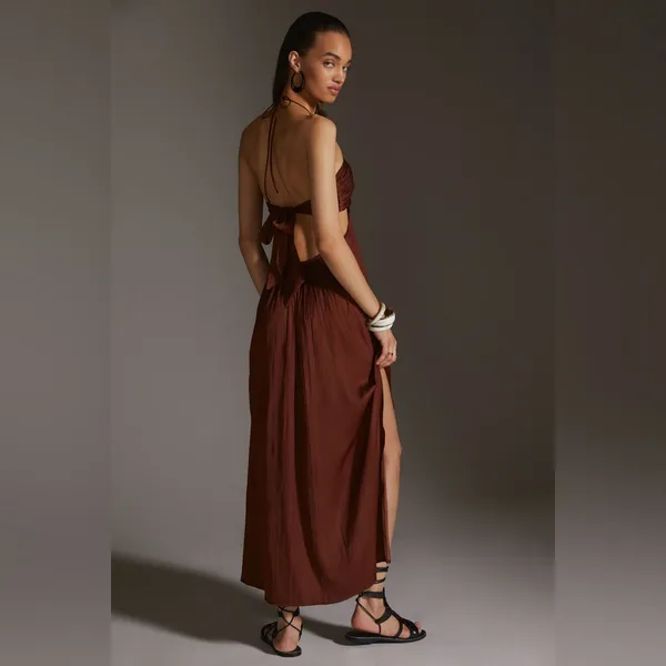 Anthropologie Brown Halter Maxi Dress - Image 2