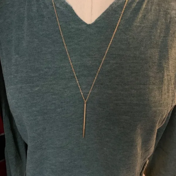 Long Bar Drop Necklace Pendant Gold - Image 2