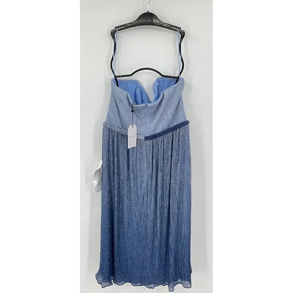 Dress The Population Blue Ombre Strapless Pleated Metallic Midi‎ Dress New - Image 7