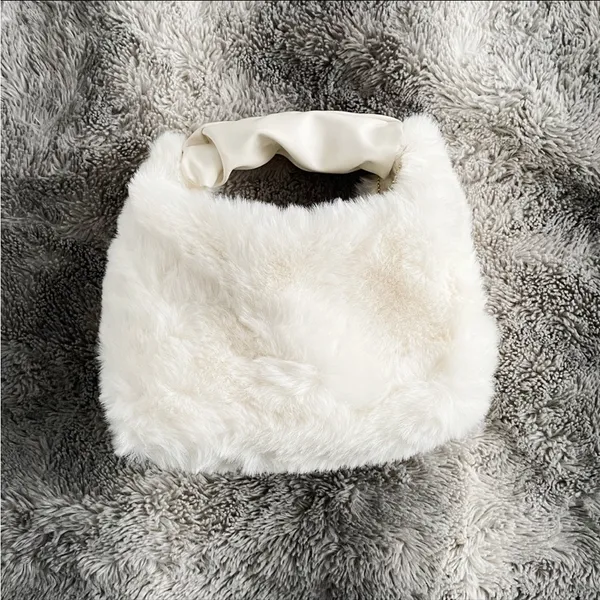 White Y2K Faux Fur Soft Two-way Crossbody Mini Handbag Purse - Image 2