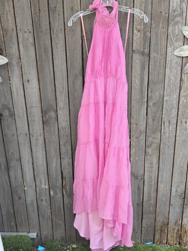 Mika & Gala Pink Halter Tiered Maxi Dress - Image 3