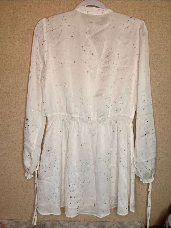 Avec Les Filles White Tie-Neck Long Sleeve Mini Dress - Image 4