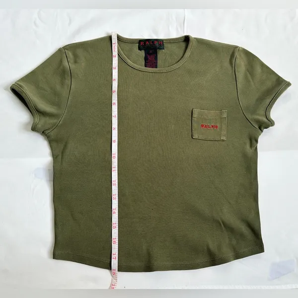 Ralph Lauren Vintage 90s Cropped Logo Pocket Tee - Olive - M - Image 9
