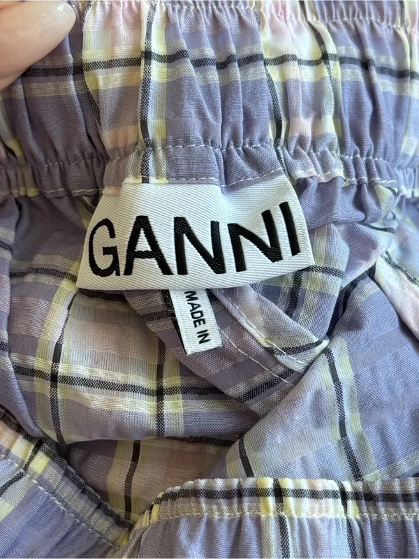GANNI Lilac Plaid Cargo Shorts Size 34 Purple Check Drawstring Mini Shorts - Image 9