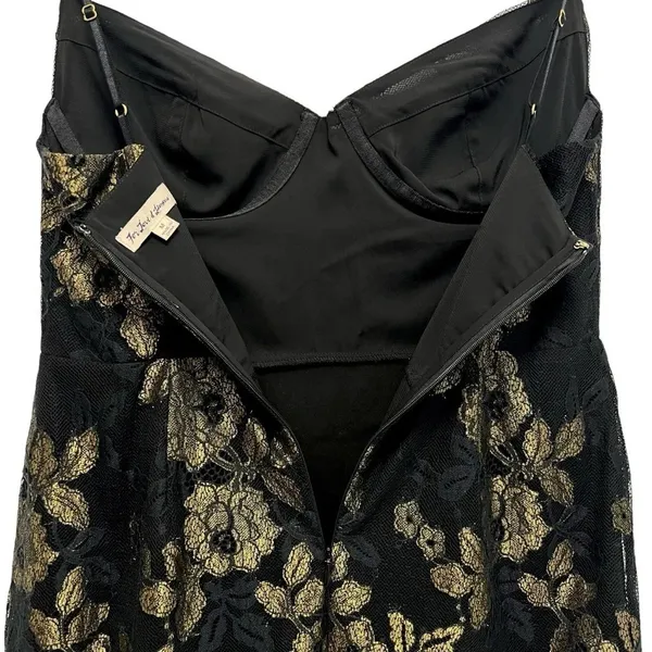 For Love & Lemons Bumble Bustier Mini Dress Black Gold Lace Slip Straps Size M - Image 8