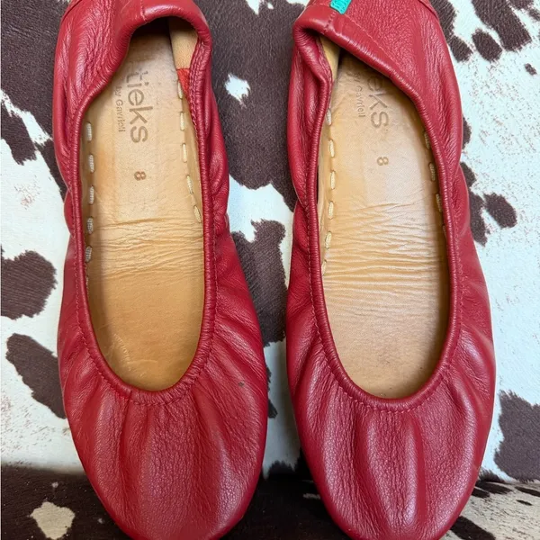 Tieks Red Leather Ballet Flats Foldable Travel Shoes Size 8 - Image 2
