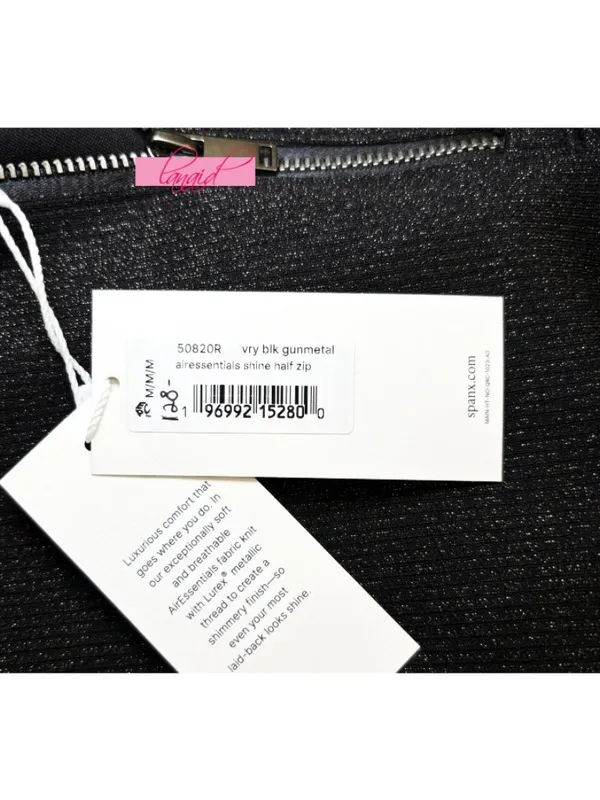 Spanx AirEssentials Half Zip Shimmer Very Black Gunmetal Shine Henley Sweater M - Image 6