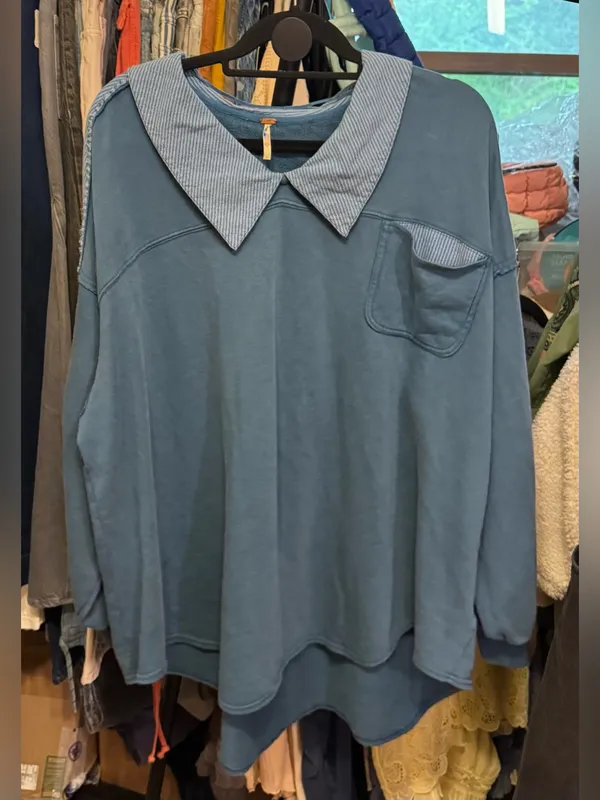 NWOT Free People Madeleine Sweatshirt - Moroccan Blue combo - Small - Image 6