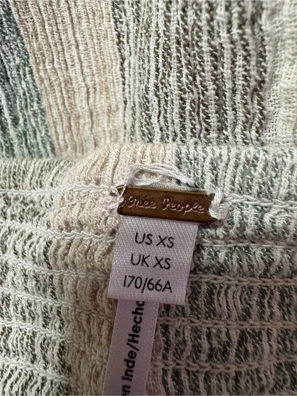 Free People Cotton Striped Wide Leg Pants in Pastel Green, Black & Cream Size XS - Image 4