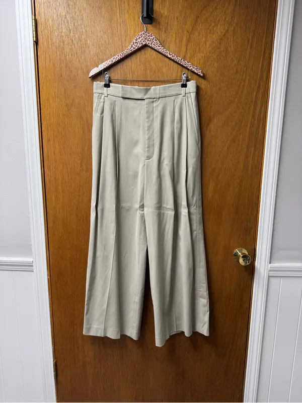 St. John High Rise Wool Blend Wide Leg Pleated Trousers Pants Beige Cream 6 - Image 15
