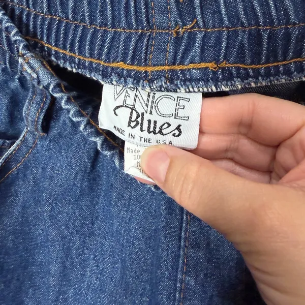 Venice Blues Vintage Denim Midi Skirt Medium Wash Elastic Waist Made‎ in USA 14 - Image 4