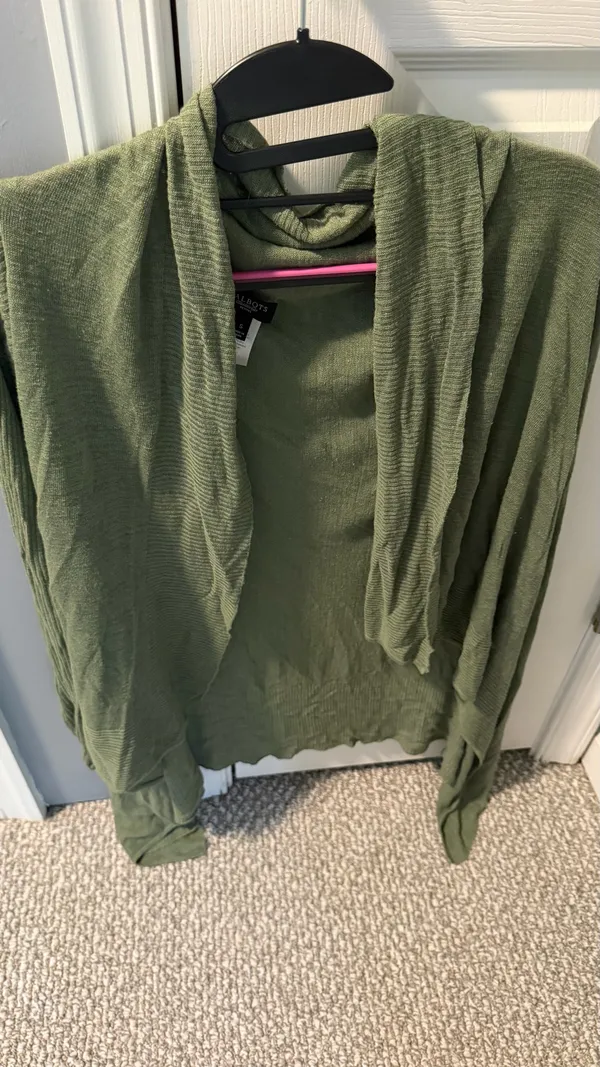 Olive Green Open-Front Talbots petite small Cardigan Sweater runs large - Image 4