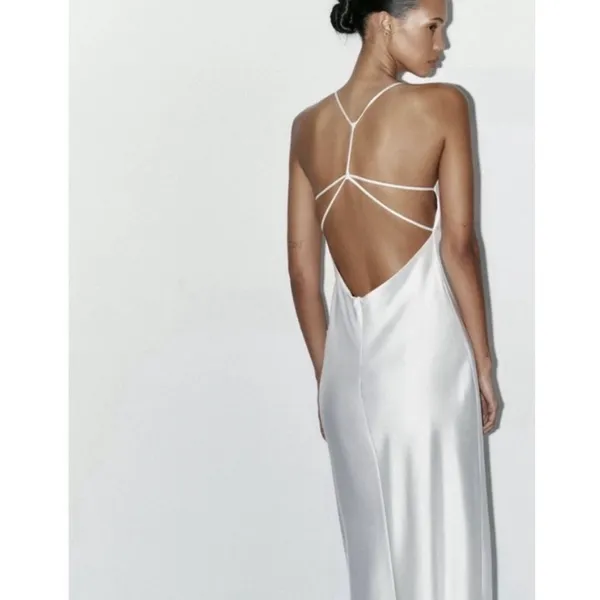 Zara White Satin Maxi Dress Luxury Slip Strappy Ethereal Bride Bachelorette - Image 2