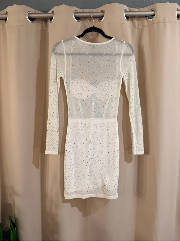 Top Chic White Embellished Mesh Bustier Bodycon Dress - Image 2
