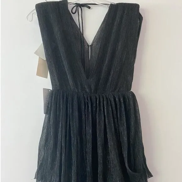 Melloday Black Metallic Plisse Tiered Maxi Dress Sleeveless V-Neck XS‎ New - Image 7