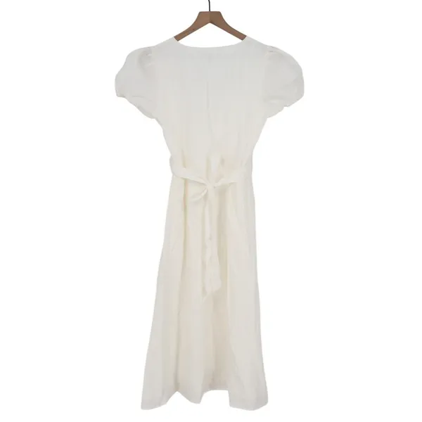 Lulus Sicily Sweetheart Midi Dress Womens Medium White Button-Front Puff Sleeve - Image 5