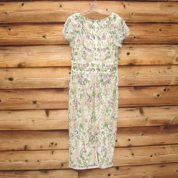 Mac Duggal Womens Floral Embellished Flutter Cap Sleeve Dress 5722 Cream - Image 12