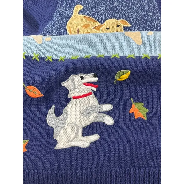 VTG Blair Dog Motif Embroidered Cardigan Sweater Women L Navy Grandma Core Retro - Image 11
