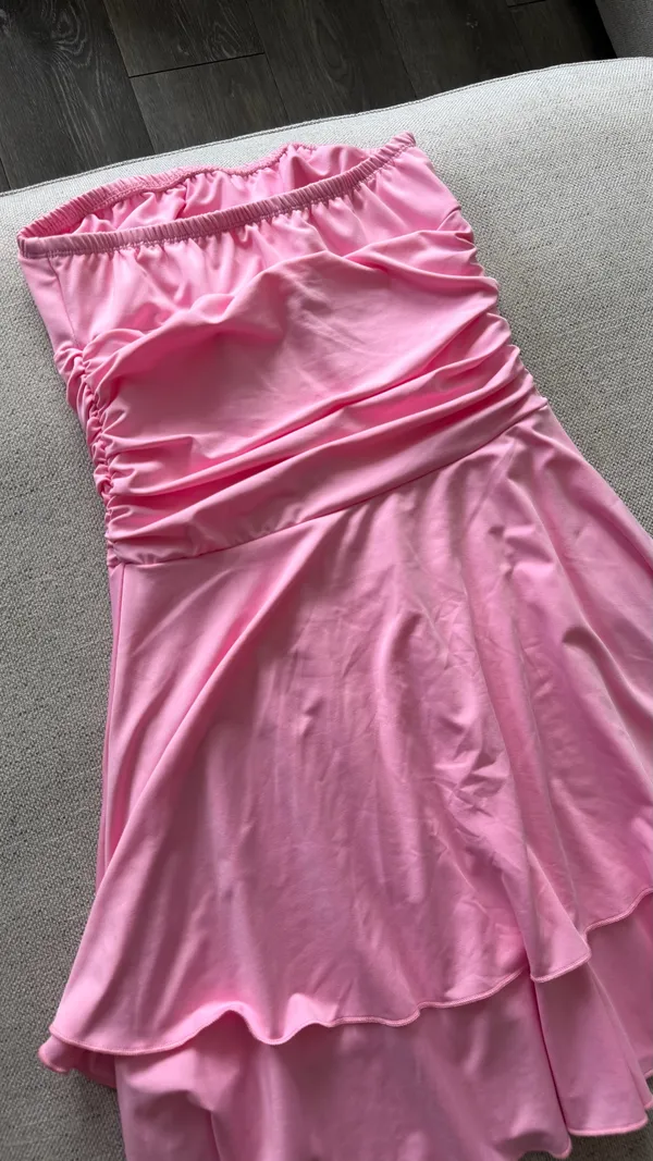 Bright Baby Pink Strapless Mini Dress - Image 6