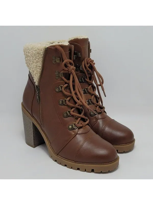 GBG By Guess Jesera Lace Up Ankle Boots Sherpa Fleece Lined Heeled Booties 10M - Image 5