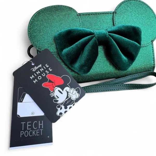 Disney Minnie Mouse Metallic Green Wallet Wristlet NWT 3D Ears Velvet Bow - Image 4