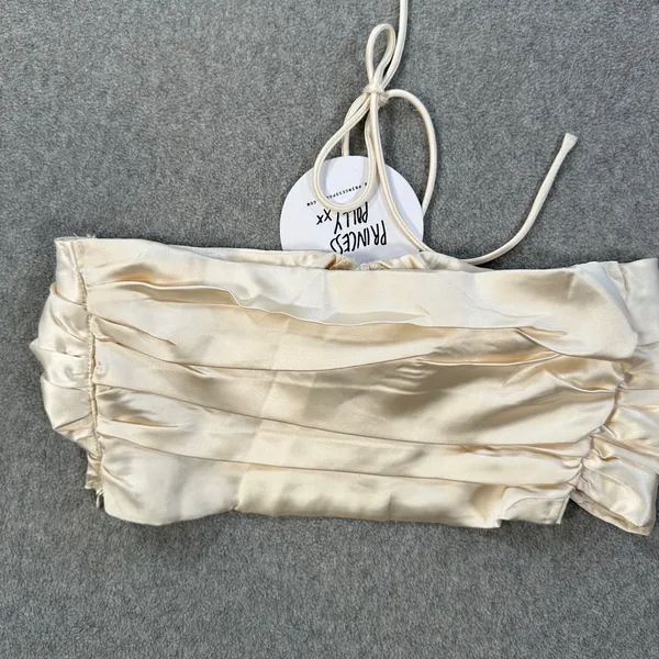 Princess Polly Odette Satin Crop Top Halter Women's Size 2 Champagne New Keyhole - Image 7