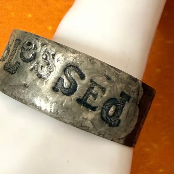 Vintage Handmade Copper BLESSED Mixed Metal Wide Cuff Bracelet - Image 9