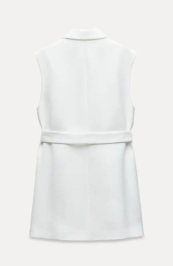ZARA blazer vest dress white belt waist tie casual bussines office - Image 7