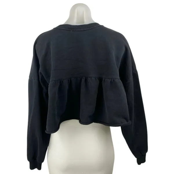 Zara Women's Black Long Sleeve Crew Neck Knit Boxy Ruffle Sweatshirt Top Size M - Image 2