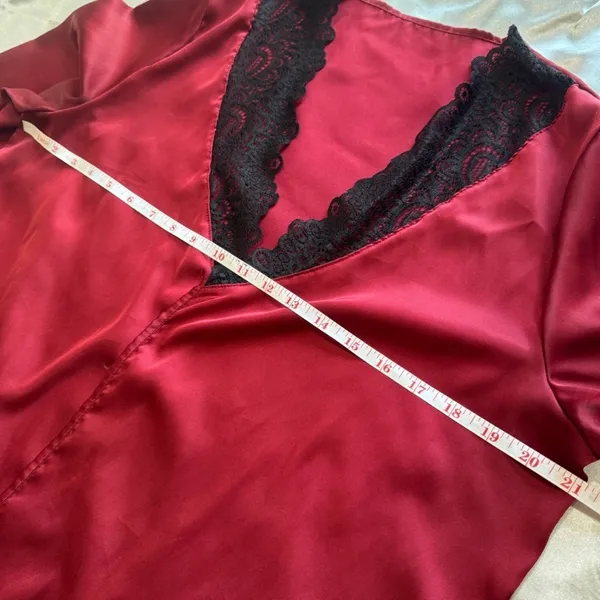 Satin Robe with Lace Trim Red Size M - Image 6