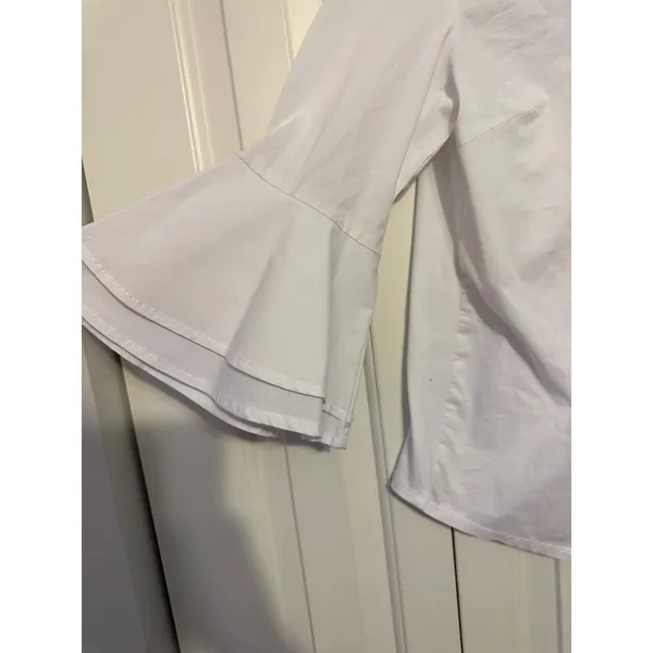 Zac & Rachel V-Neck Blouse Bell‎ Sleeve White Professional Top Womens S - Image 6
