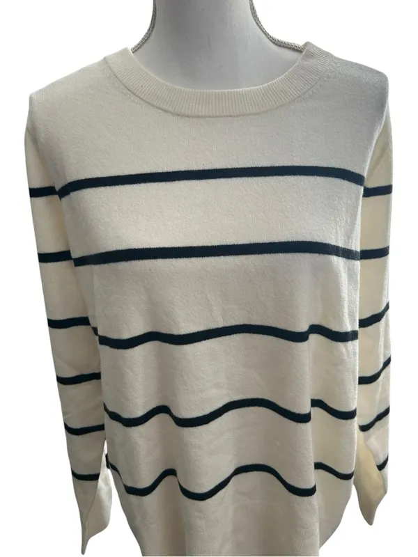a new day Cream and Navy Striped Crewneck Sweater - Image 2