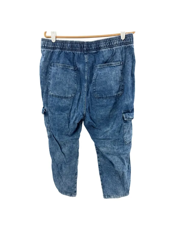 GAP Easy Jean pull on Light Blue Washed Denim Cargo Joggers tapered L drawstring - Image 2