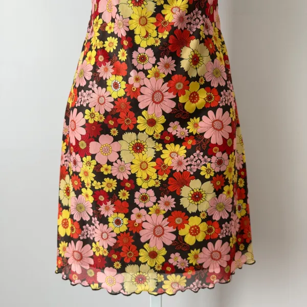 SHEIN sz M Floral Print Mesh Cami‎ Dress Lettuce Hem Mini Dress 90s style Y2K - Image 3