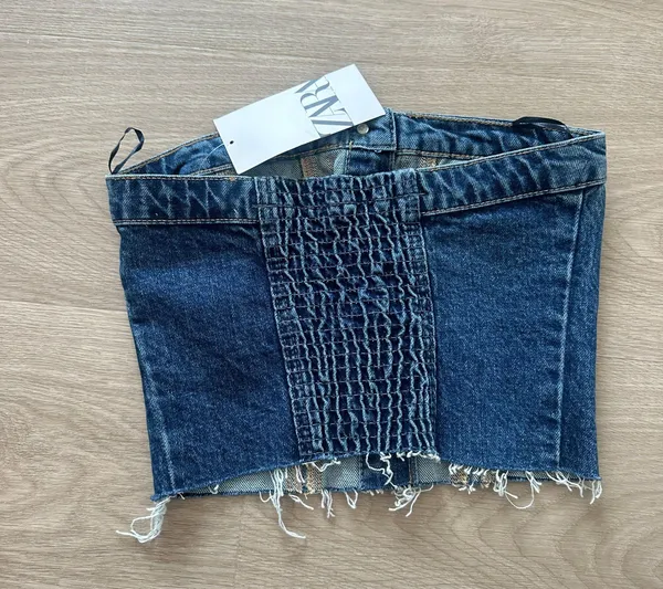 ZARA crop top corset denim jeans button up - Image 9