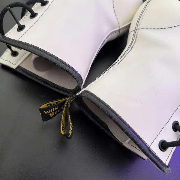 Dr Martens Darcie Heels White Leather Lace‎ Up Boots Size 7 Statement Chunky - Image 13