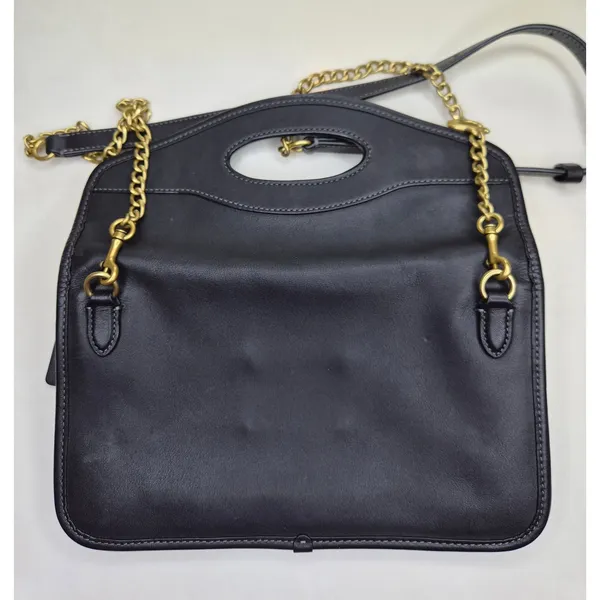 ​Coach CA359 Cut Out Handle Clutch Crossbody Bag Black Leather Removable Chain - Image 10