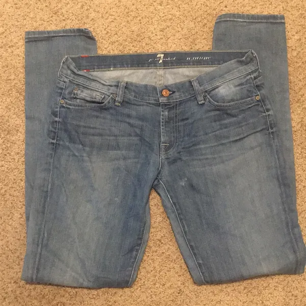 7 For All Mankind Light Wash Roxanne Skinny Jeans Designer Denim Minimalist - Image 3